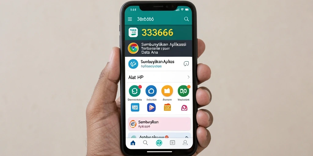Screenshot antarmuka aplikasi Sembunyikan Aplikasi 333666 yang menunjukkan fitur unggulan.