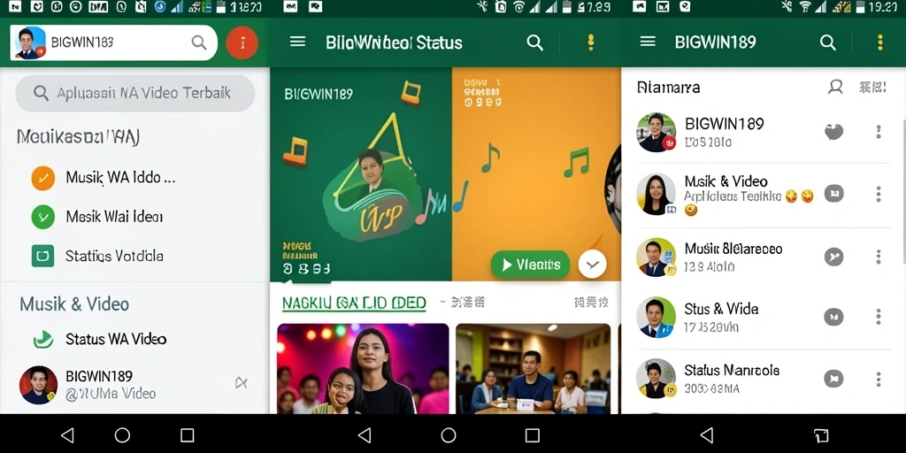 Antarmuka aplikasi BIGWIN189 menampilkan berbagai pilihan video status menarik.
