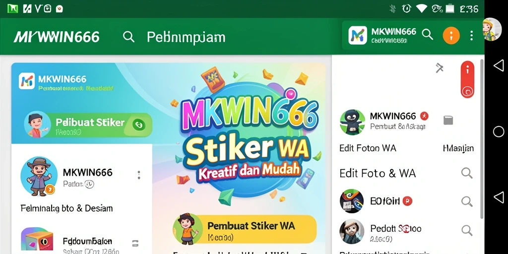 Antarmuka aplikasi MKWIN666 untuk pembuatan stiker WA yang menarik.